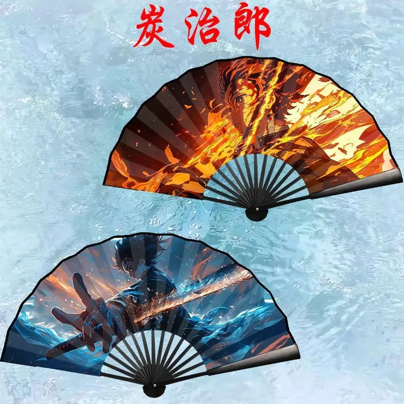 Bandai Demon Slayer Anime 10 Inch Double Sided Silk Folding Fan with Kamado Tanjirou Cartoon Animation High End Gifts New Style