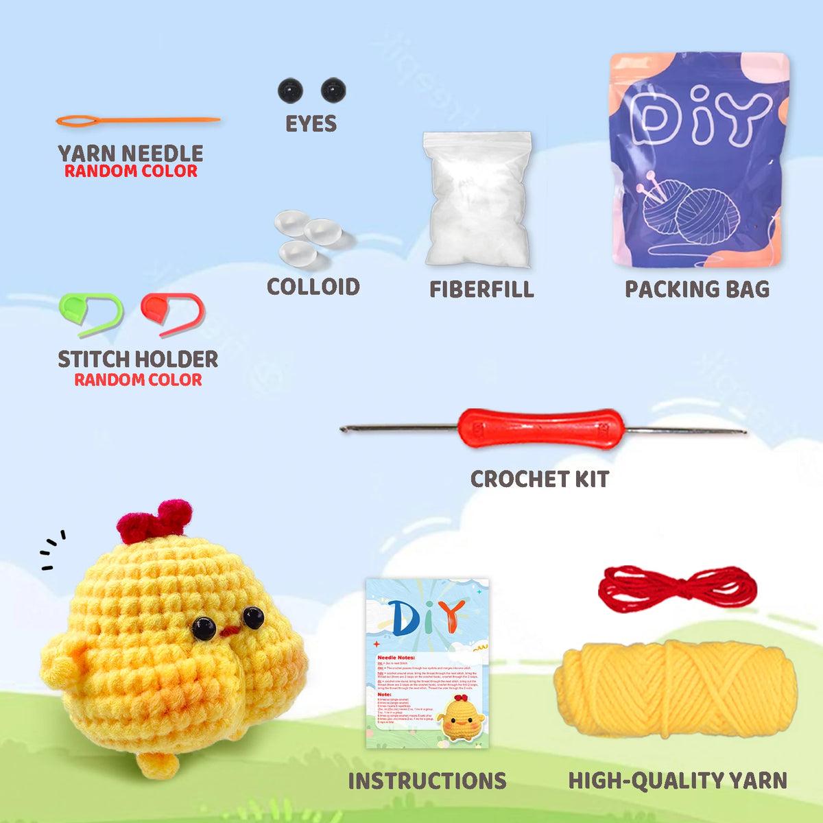 AMAXIN Animal Crochet Kit for Beginners-Chick Family Easy Learn to Starter Amigurumi Knitting Kit and Yarn Craft