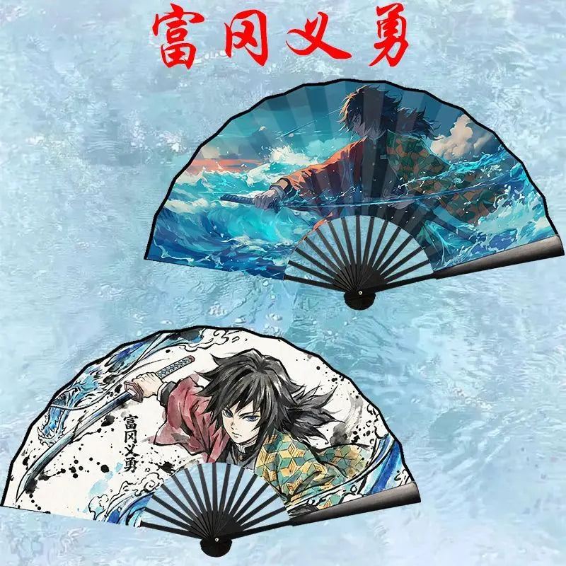 Bandai Demon Slayer Anime 10 Inch Double Sided Silk Folding Fan with Kamado Tanjirou Cartoon Animation High End Gifts New Style