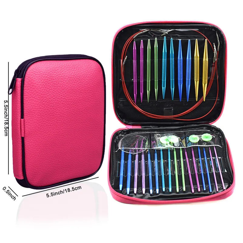 26 Pcs Circular Knitting Needles Set Interchangeable Bamboo Tip Needles for Yarn Knitting Crochet Projects Knitters Craft Gift