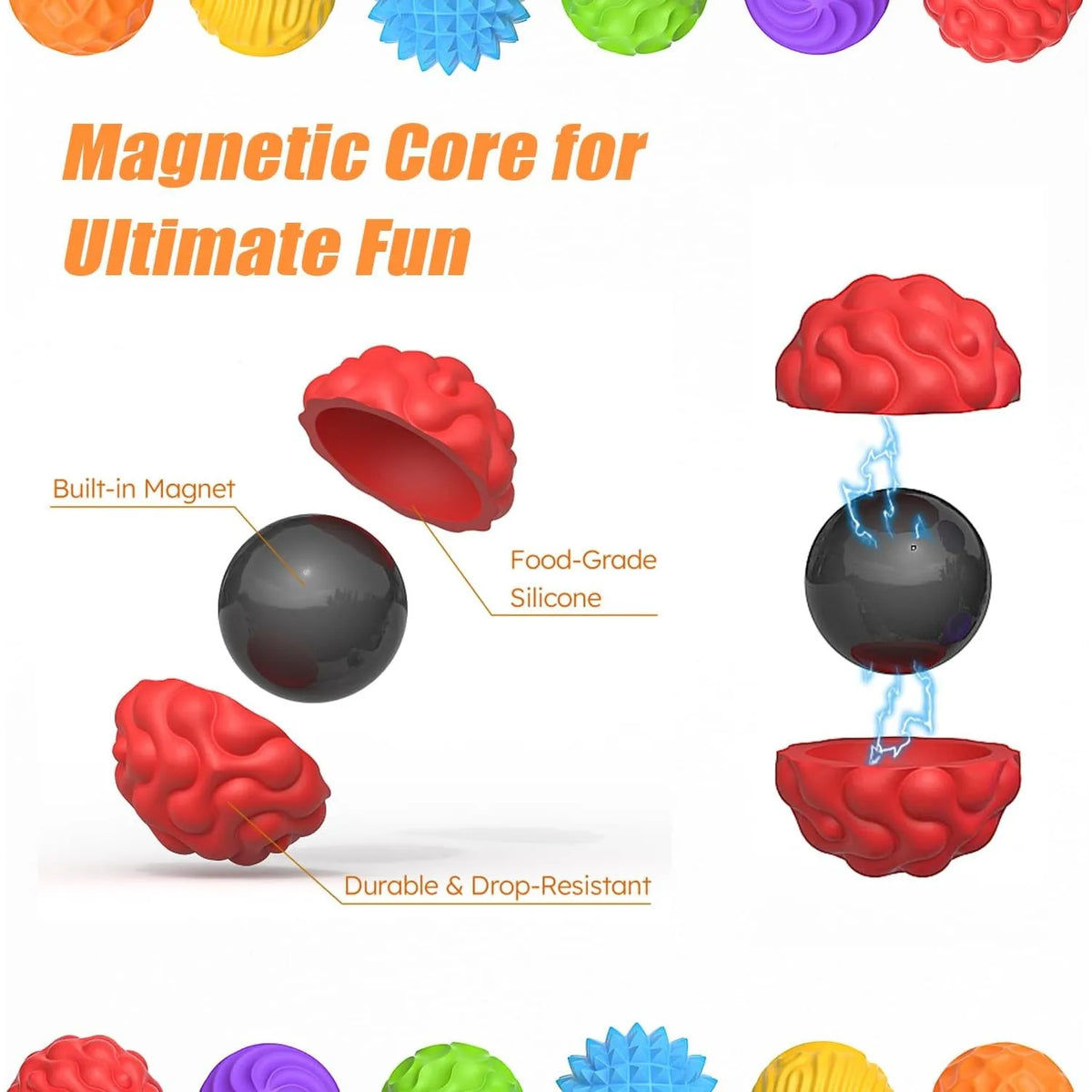 Silicone Magnetic Sensory Balls Fidget Toy Worry Balls Autism Calming Fidgeting Toys Anxiety Relief Stress Sensory Toy