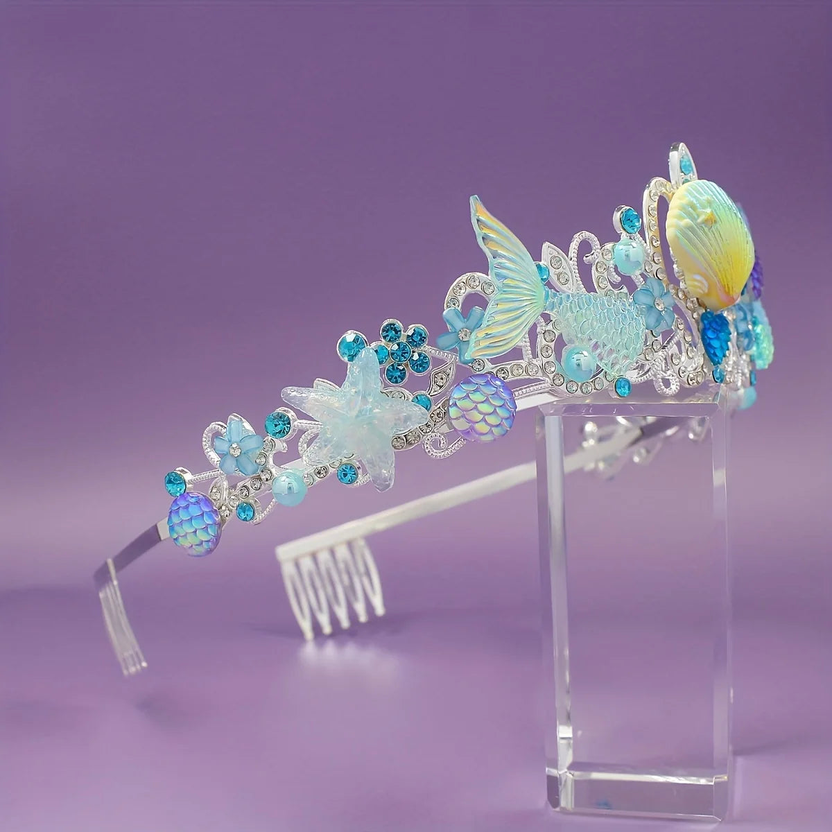 2025 New Mermaid Hair Comb Crown Ocean Series Alloy Crown Adorable Children's Headband Birthday Gift, Party Headpiece Accessory