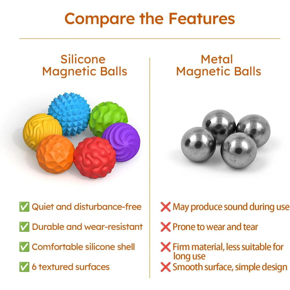Silicone Magnetic Sensory Balls Fidget Toy Worry Balls Autism Calming Fidgeting Toys Anxiety Relief Stress Sensory Toy