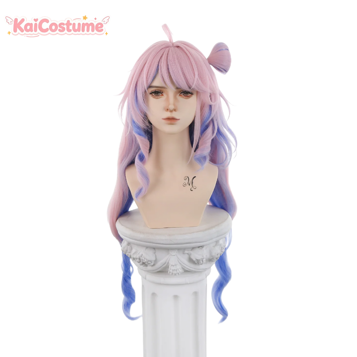 Wuthering Waves Denia Cos Wig Pre-Styled T Part Roman Curly Gradient Pink Blue Cosplay Hair Accessory For Cos Party