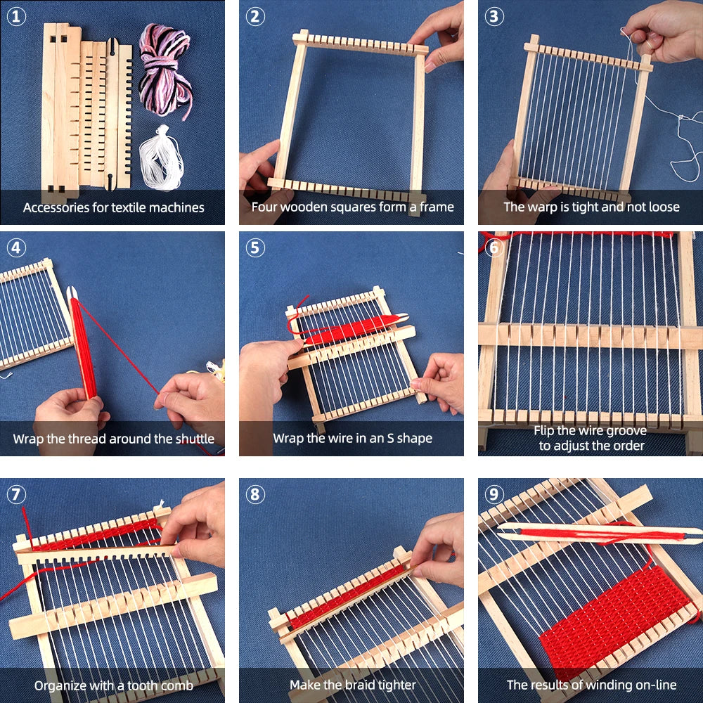 DIY Small Wooden Weaving Loom Kit Hand-Woven Tools Multifunctional Woven Set Craft Yarn Hand Scarf Knitting Machine-Mini Size