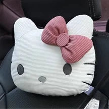 Hello Kitty Car Headrest Pillow Winter Warm Plush Doll Neck & Lumbar Support Cushion Adjustable Car Seat Pillow Seat Belt Cover
