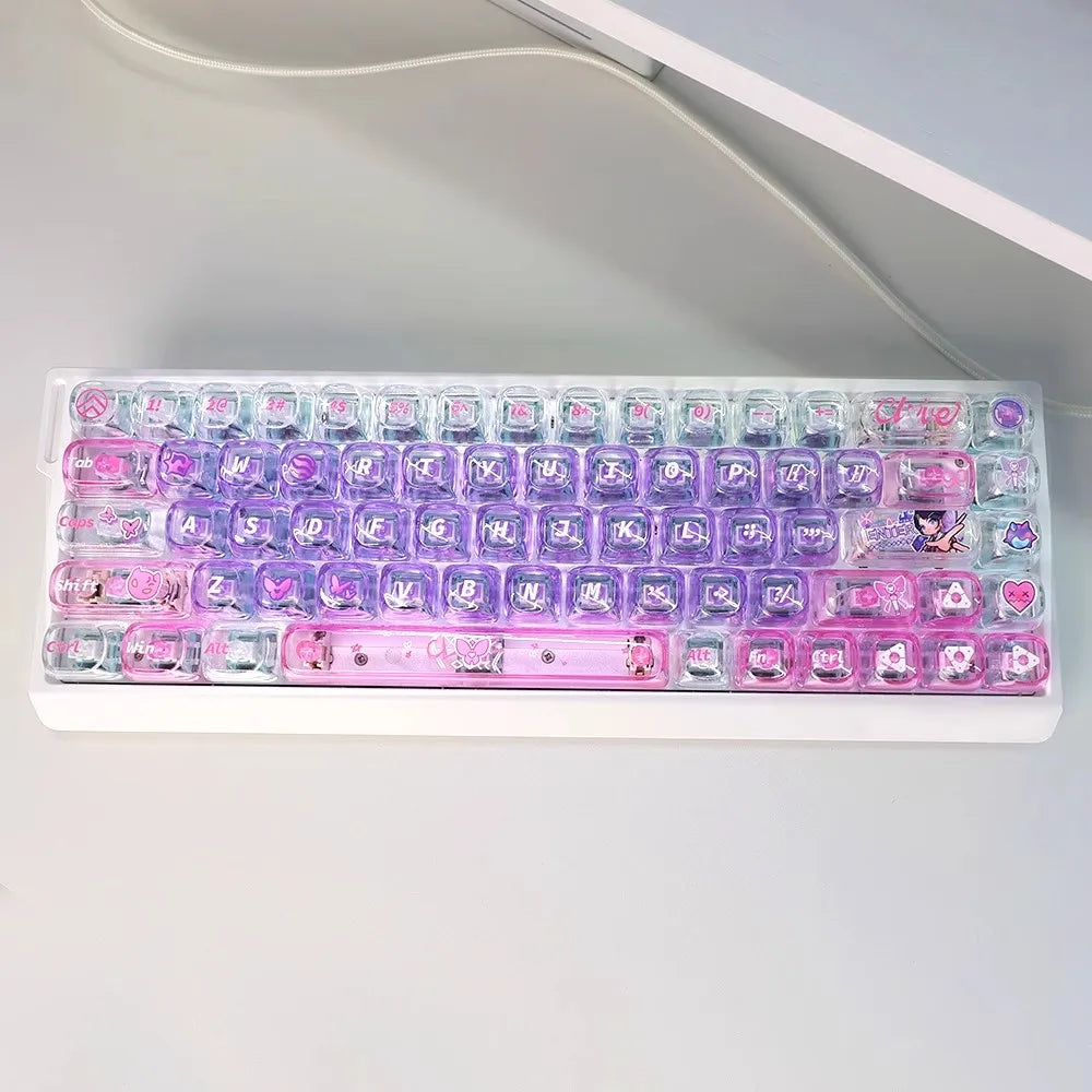 135 Keys/set VALORANT Clove 2.0 Keycaps Flash Pink PC Transparent Key Caps MOA Profile Backlit Keycap For 60/68/87/Made68