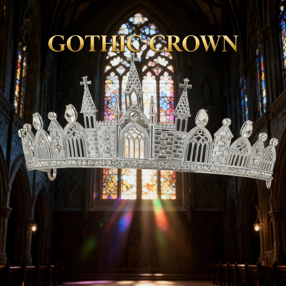 Wednesday's Theme Gothic Niche Vintage Crown - Alloy Crown with Rhinestones - Dark Headpiece Accessory