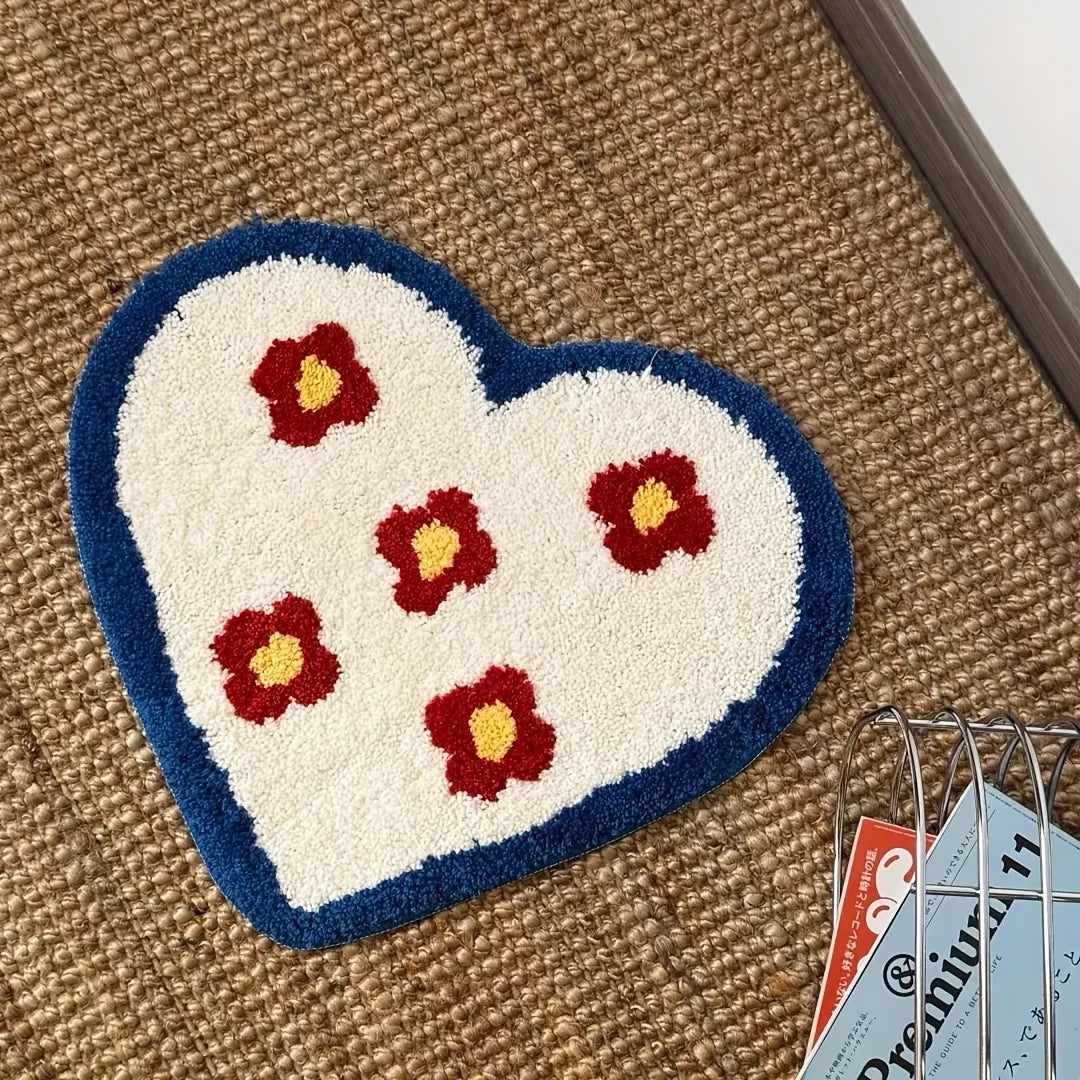 VIKAMA Adorable Colourful Heart-Shaped Puffy Art Rug Entrance Hall Bedroom Living Room Decorative Rug Home Decoration