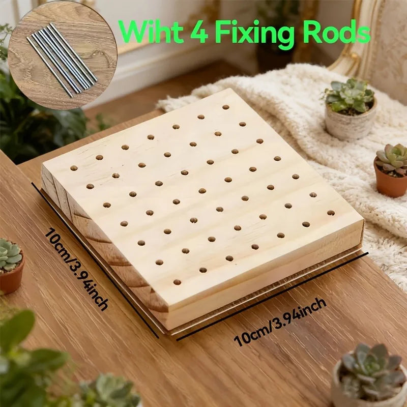Wooden Crochet Shaping Board, Square Threading Board with Fixed Rod and Needle Pad, Precise Positioning of Yarn