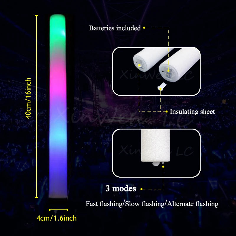 30Pcs RGB LED Glow Foam Tube Bulk