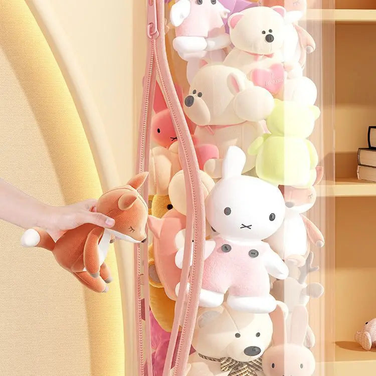 Stuffed Plushie Storage Barrel with Zipper Space