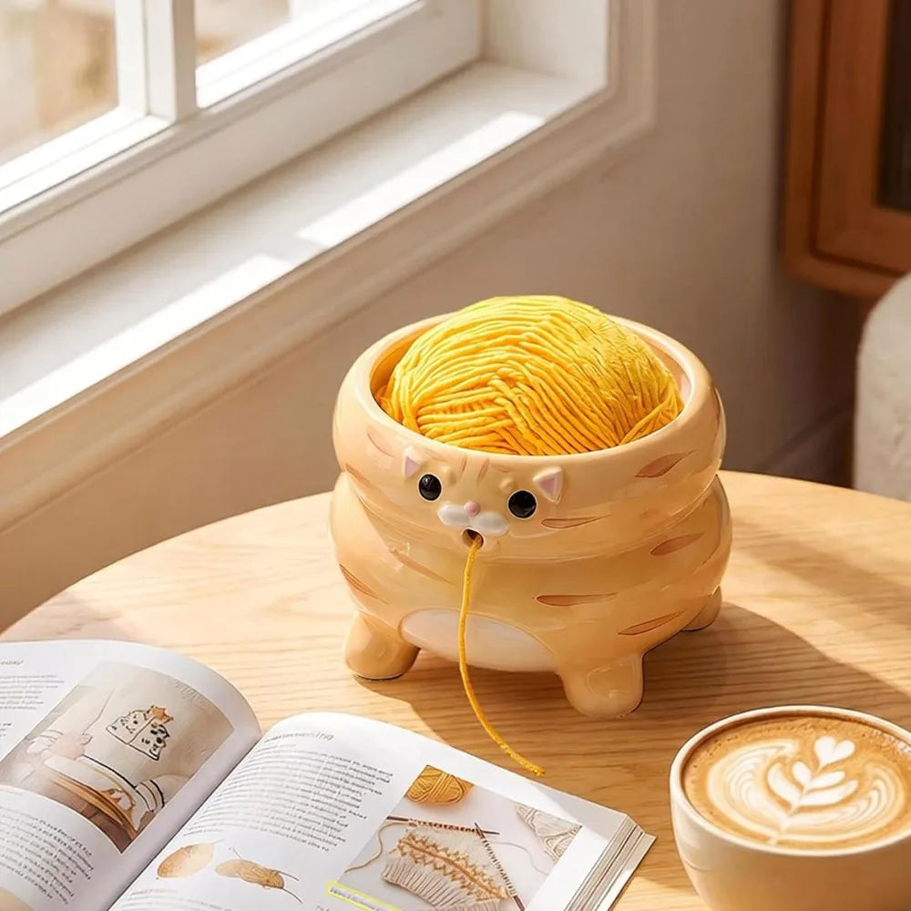 VEHO-Cat Yarn Bowl For Knitting, Yarn Holder Crocheting Bowl, Cute Knitting Holder Bowls For Yarn Crochet Supplies