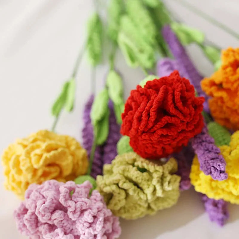 Handmade Crocheted Yarn Rose Home Decor Wool Hand Knitting Carnation Artificial Flowers Beautiful Plant Baby Girls Room Nursery