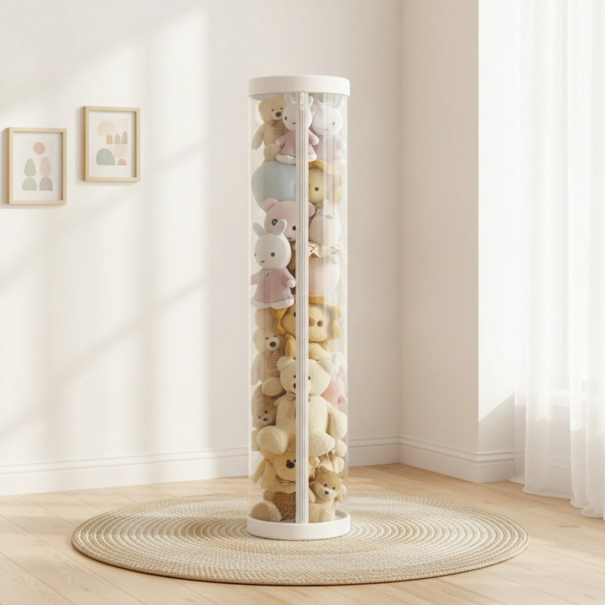 Stuffed Plushie Storage Barrel with Zipper Space