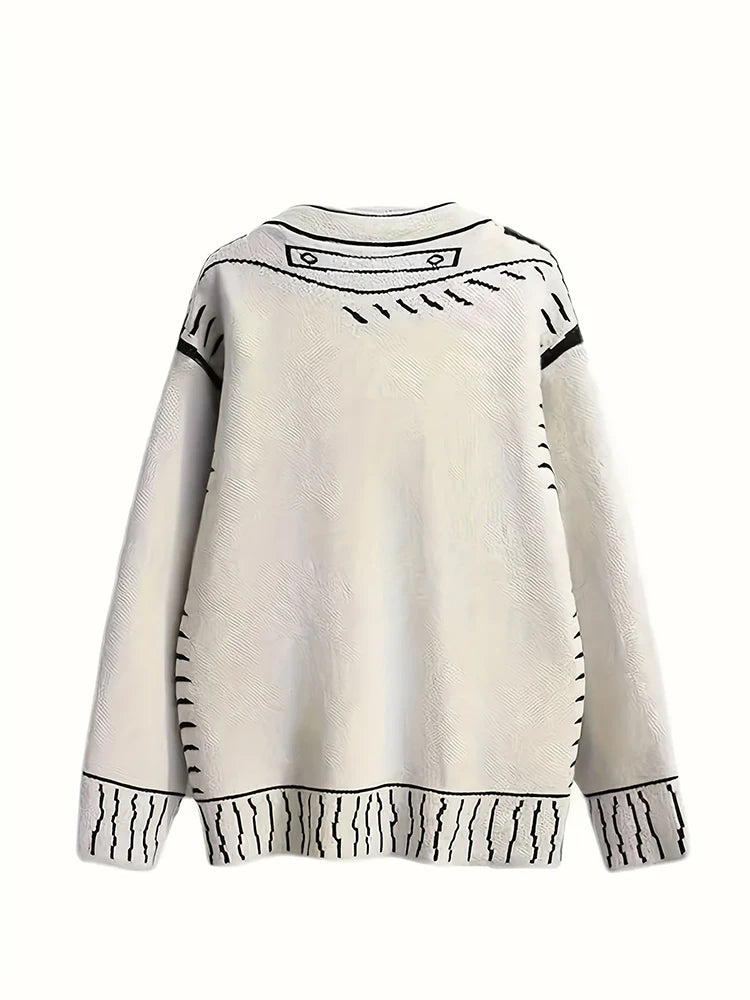 plus Size Women's Button-Up Cardigan Autumn Winter Fine Line Pattern Knit Coat Stylish Outerwear for Fall 2025