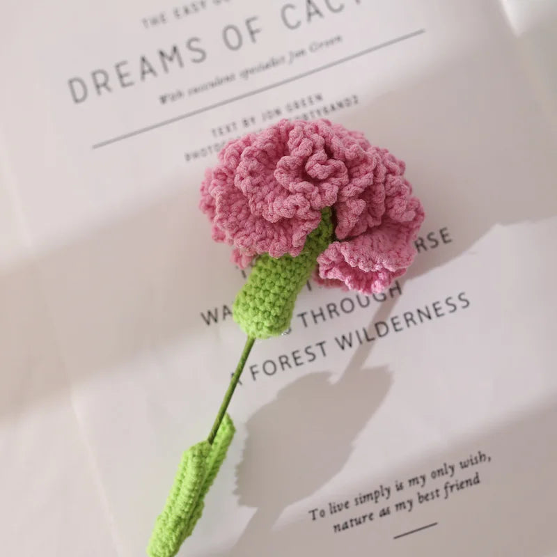 Handmade Crocheted Yarn Rose Home Decor Wool Hand Knitting Carnation Artificial Flowers Beautiful Plant Baby Girls Room Nursery