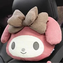 Hello Kitty Car Headrest Pillow Winter Warm Plush Doll Neck & Lumbar Support Cushion Adjustable Car Seat Pillow Seat Belt Cover