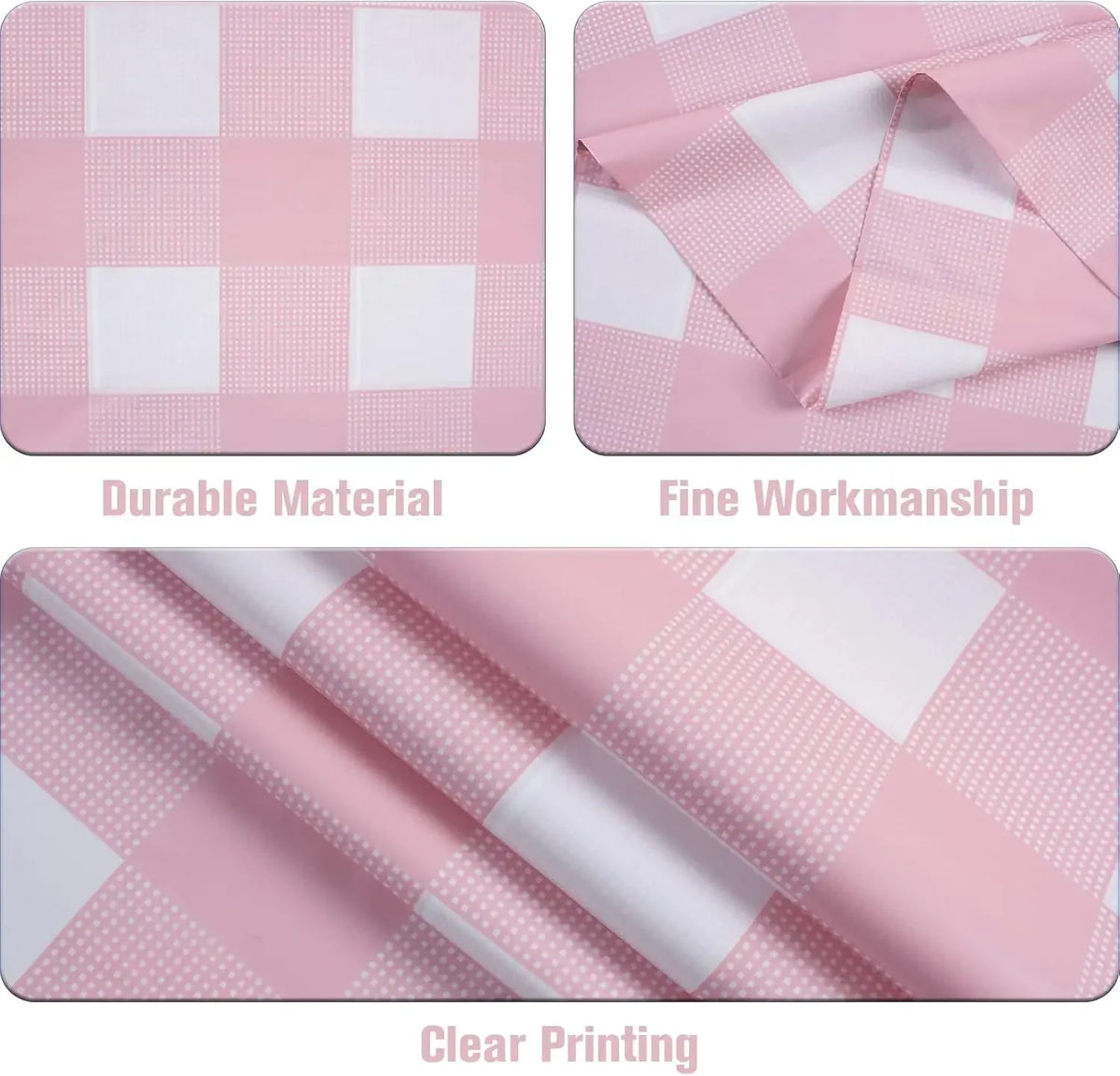 Retro Pink Gingham Tablecloth 54"x108"| Heavy-Duty Waterproof Plastic for Picnics&Coffee Shop Decor |  Party Backdrop
