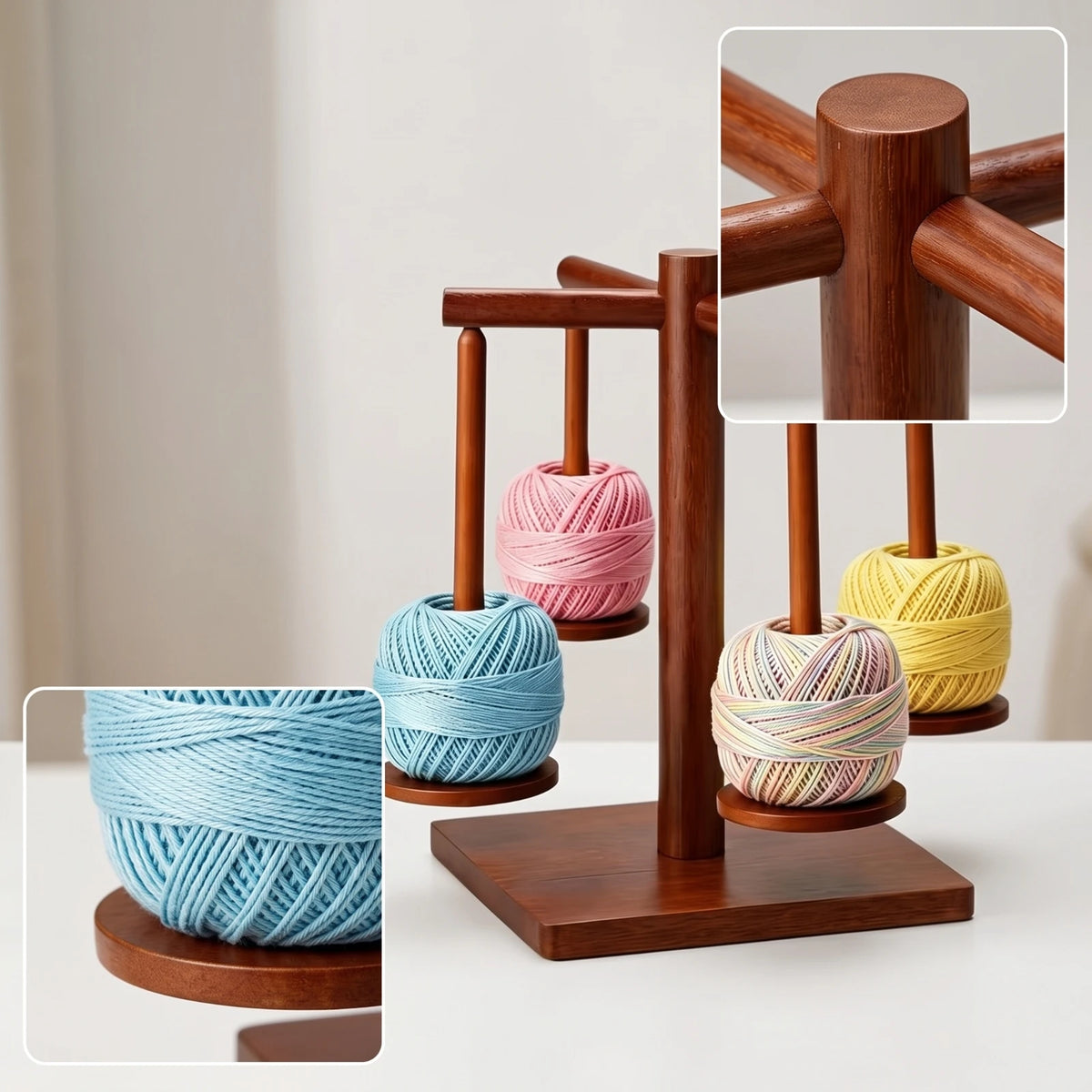 Wooden Yarn Holder with Rotating Arms Tangletangle-Resistant Yarn Holder with Spindles Organizer Independent Craft Tool Tabletop