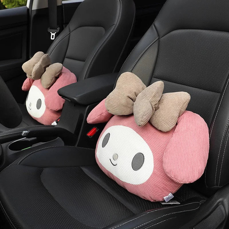 Hello Kitty Car Headrest Pillow Winter Warm Plush Doll Neck & Lumbar Support Cushion Adjustable Car Seat Pillow Seat Belt Cover