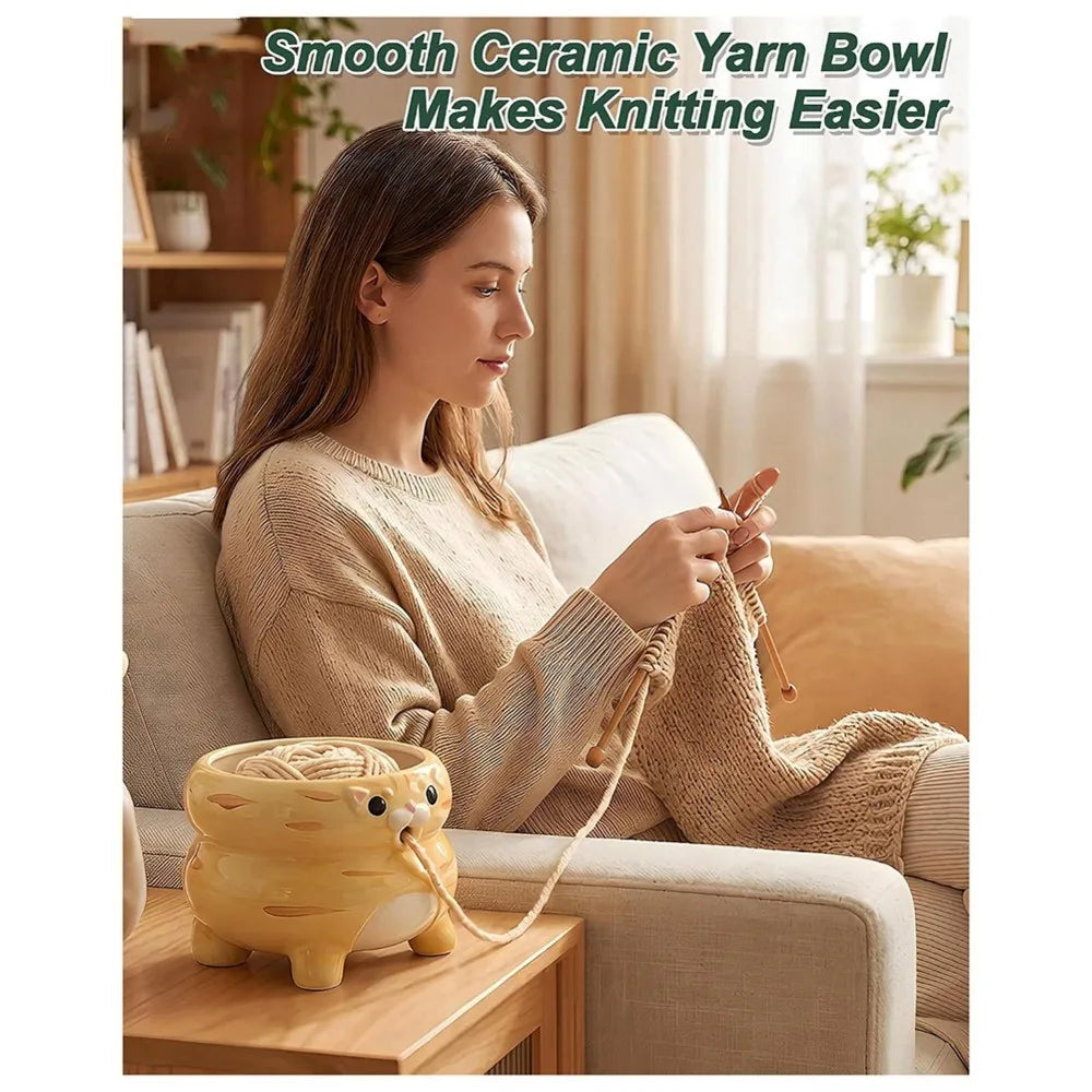 VEHO-Cat Yarn Bowl For Knitting, Yarn Holder Crocheting Bowl, Cute Knitting Holder Bowls For Yarn Crochet Supplies