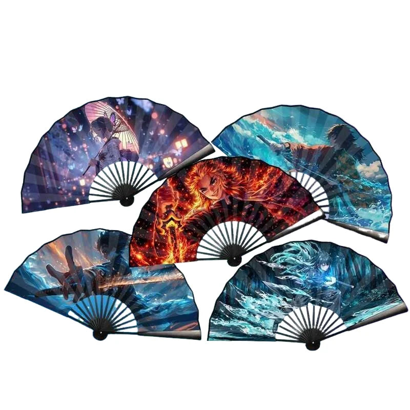 Bandai Demon Slayer Anime 10 Inch Double Sided Silk Folding Fan with Kamado Tanjirou Cartoon Animation High End Gifts New Style