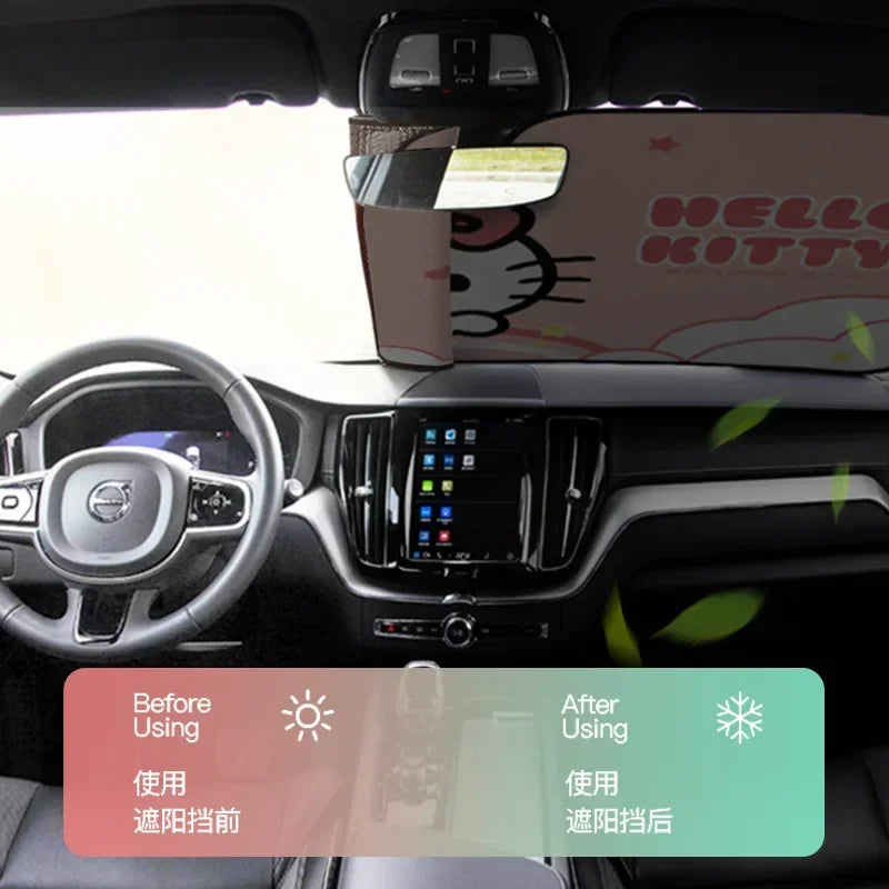 Genuine Hello Kitty Windshield Sunshade Cute Kuromi Car Window Suction Cup Sunscreen Heat Insulation Uv Protection Sunshade