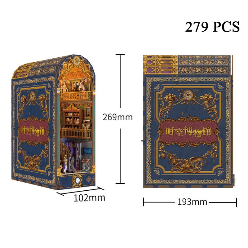 DIY Wooden Book Nook Shelf Insert Kits Miniature Cherry Blossom Bookends Japanese Doll Houses Toys Bookshelf Gifts Home Decor