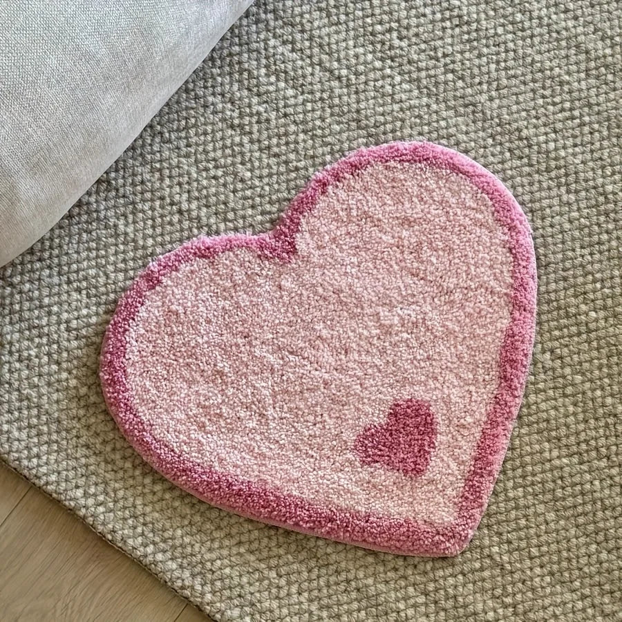 VIKAMA Adorable Colourful Heart-Shaped Puffy Art Rug Entrance Hall Bedroom Living Room Decorative Rug Home Decoration