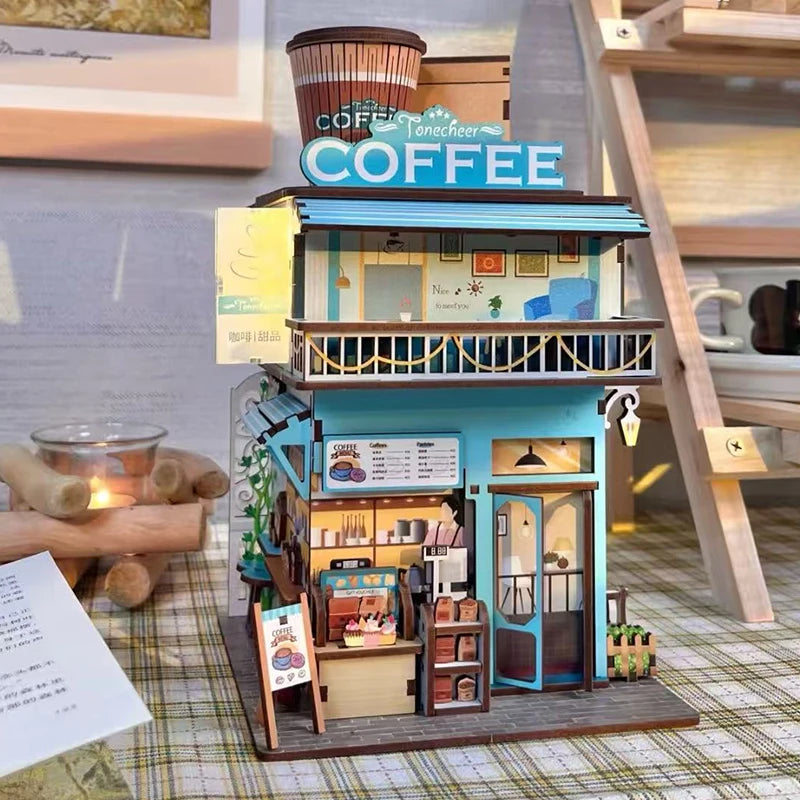 DIY Wooden Book Nook Shelf Insert Kits Miniature Cherry Blossom Bookends Japanese Doll Houses Toys Bookshelf Gifts Home Decor