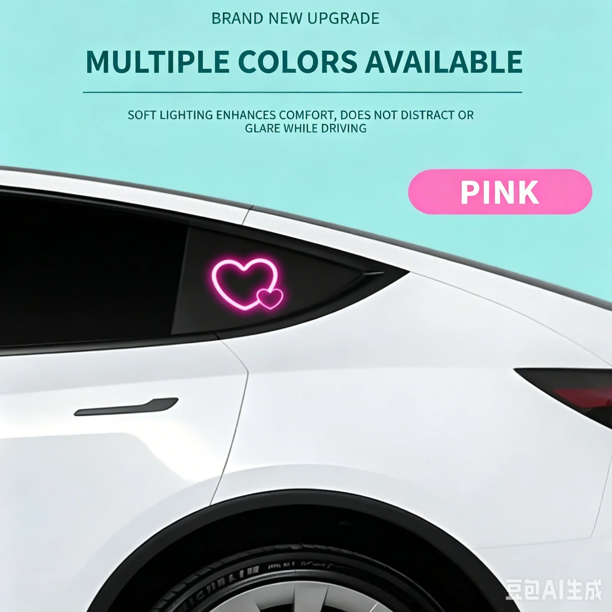 Cute Heart Shaped Neon Light Wireless Solar Powered Car Accessory