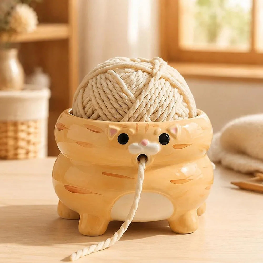 VEHO-Cat Yarn Bowl For Knitting, Yarn Holder Crocheting Bowl, Cute Knitting Holder Bowls For Yarn Crochet Supplies