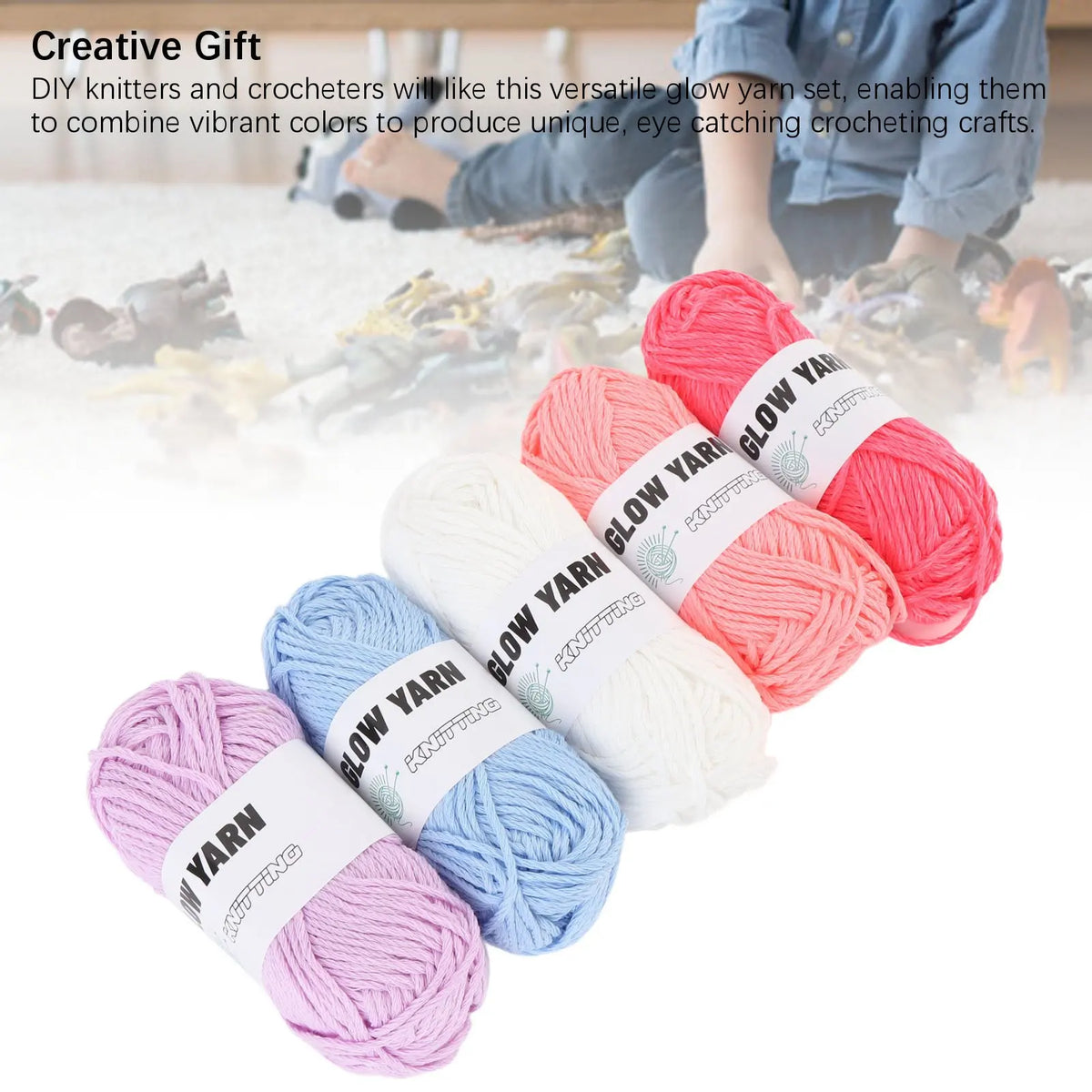 5pcs Glow Yarn Knitting Luminous Crocheting Yarn for Crochet DIY Art Craft Gifts 49 Yards Per Roll