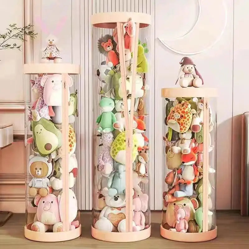 Stuffed Plushie Storage Barrel with Zipper Space