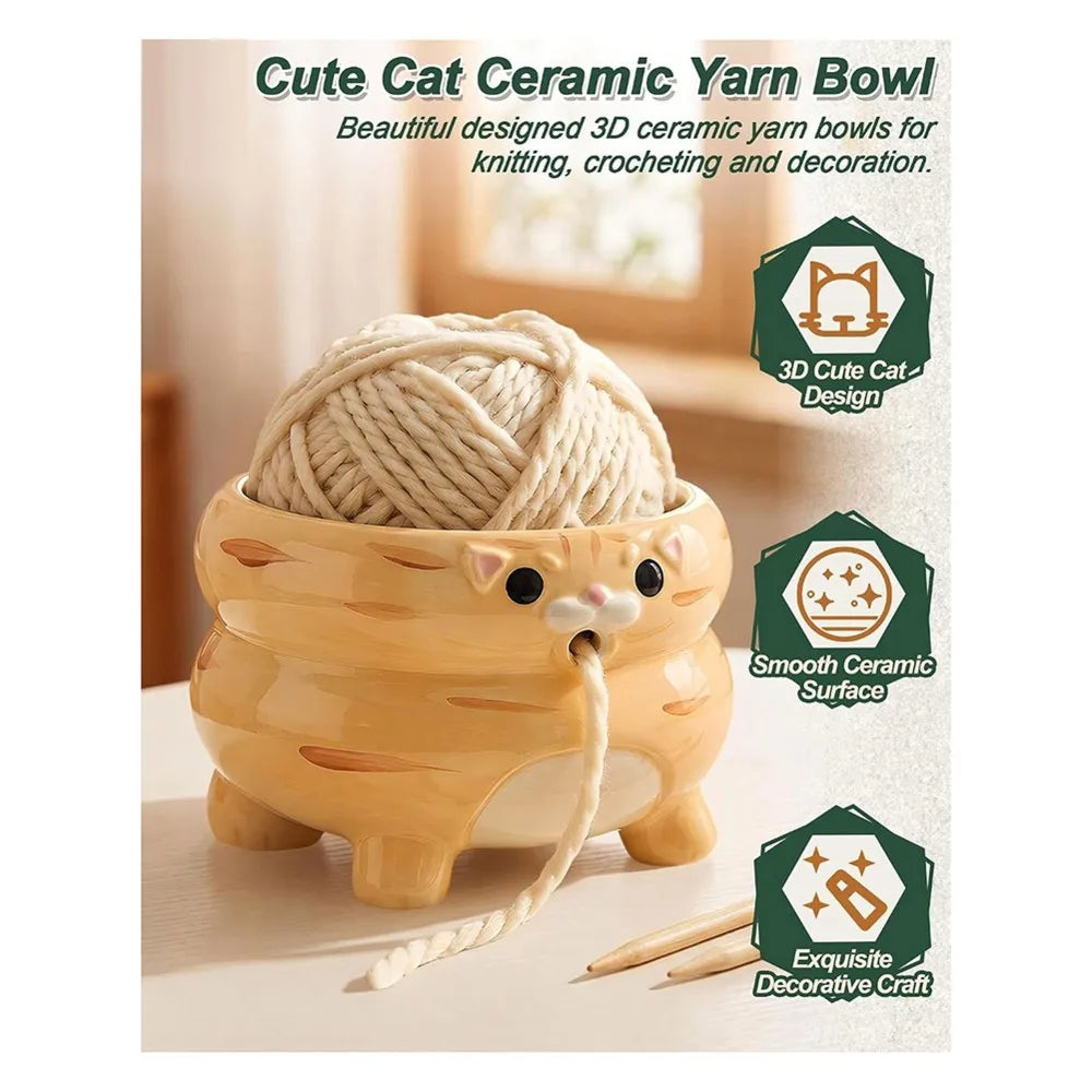 VEHO-Cat Yarn Bowl For Knitting, Yarn Holder Crocheting Bowl, Cute Knitting Holder Bowls For Yarn Crochet Supplies