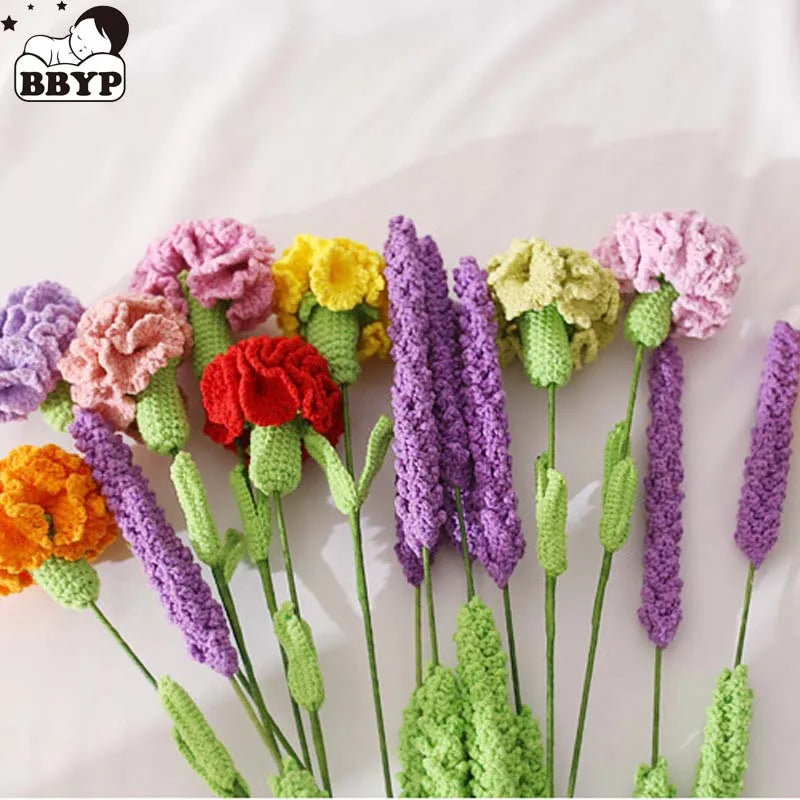 Handmade Crocheted Yarn Rose Home Decor Wool Hand Knitting Carnation Artificial Flowers Beautiful Plant Baby Girls Room Nursery