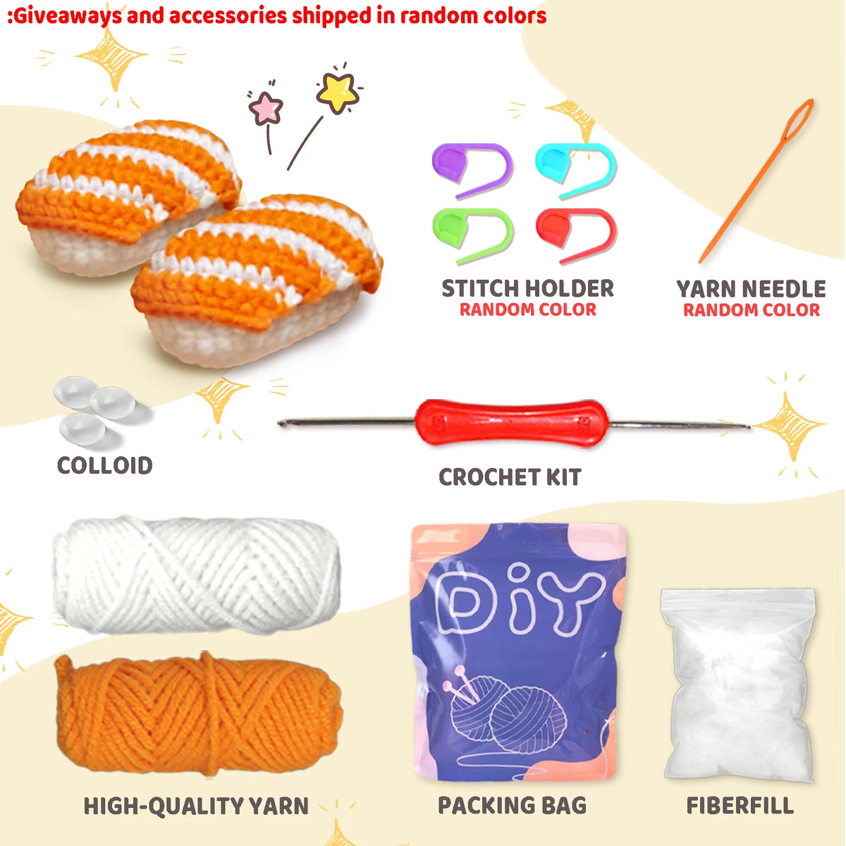 YAMAXIN 2PC Sushi-Themed Crochet Kit for Beginners Easy Craft Tool Set Knitting Arts And Crafts Project