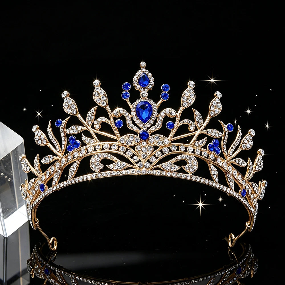 Fashion Baroque Bridal Tiara Sparkling Rhinestone Floral Queen Crown Elegant Regal Headpiece for Wedding Pageant Birthday Party