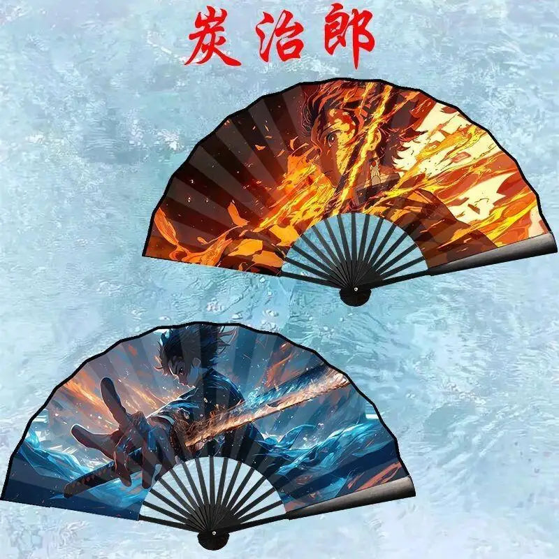 Bandai Demon Slayer Anime 10 Inch Double Sided Silk Folding Fan with Kamado Tanjirou Cartoon Animation High End Gifts New Style
