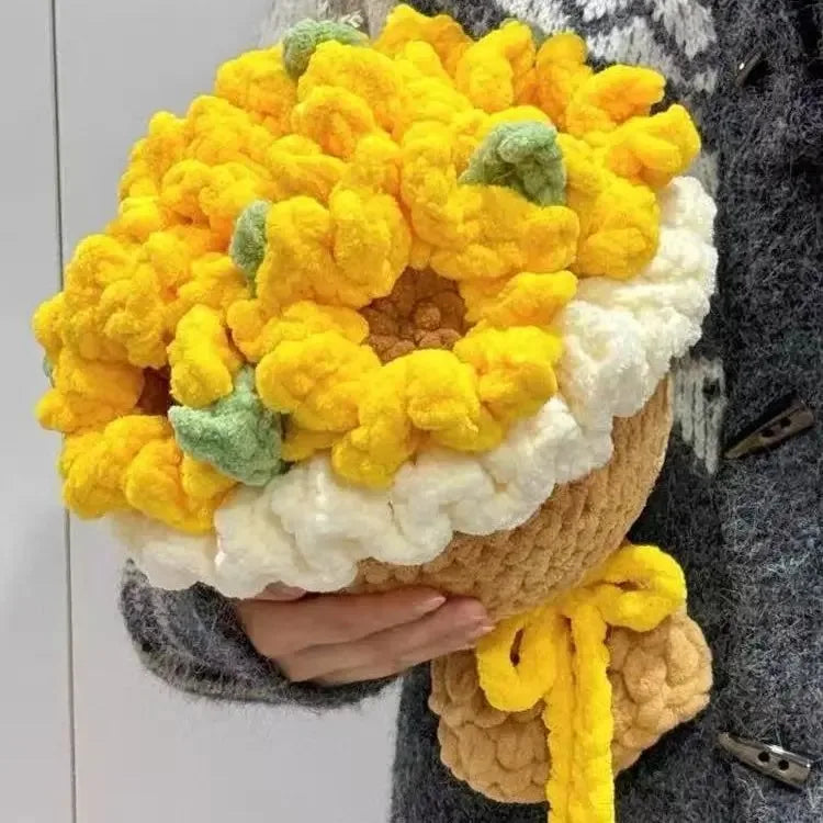 {Material Pack} Ice Thread Sunflower Yarn Bouquet Handmade DIY Hand Held Flower Weaving Homemade Crochet Hook Gift Girlfriend