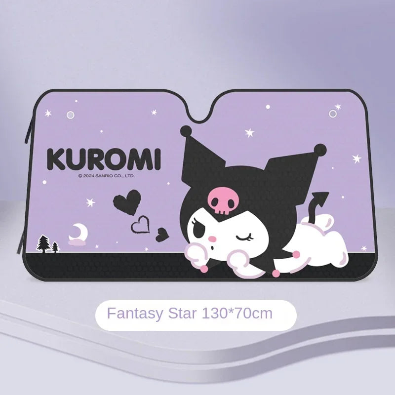 Genuine Hello Kitty Windshield Sunshade Cute Kuromi Car Window Suction Cup Sunscreen Heat Insulation Uv Protection Sunshade