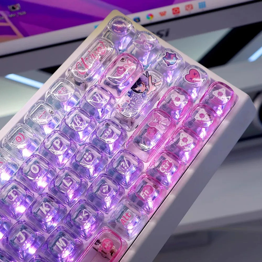 135 Keys/set VALORANT Clove 2.0 Keycaps Flash Pink PC Transparent Key Caps MOA Profile Backlit Keycap For 60/68/87/Made68