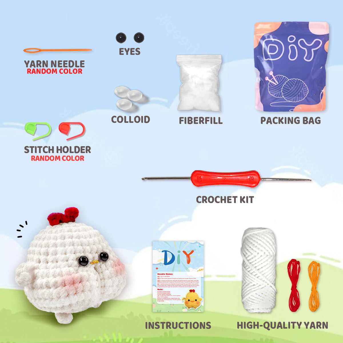 AMAXIN Animal Crochet Kit for Beginners-Chick Family Easy Learn to Starter Amigurumi Knitting Kit and Yarn Craft
