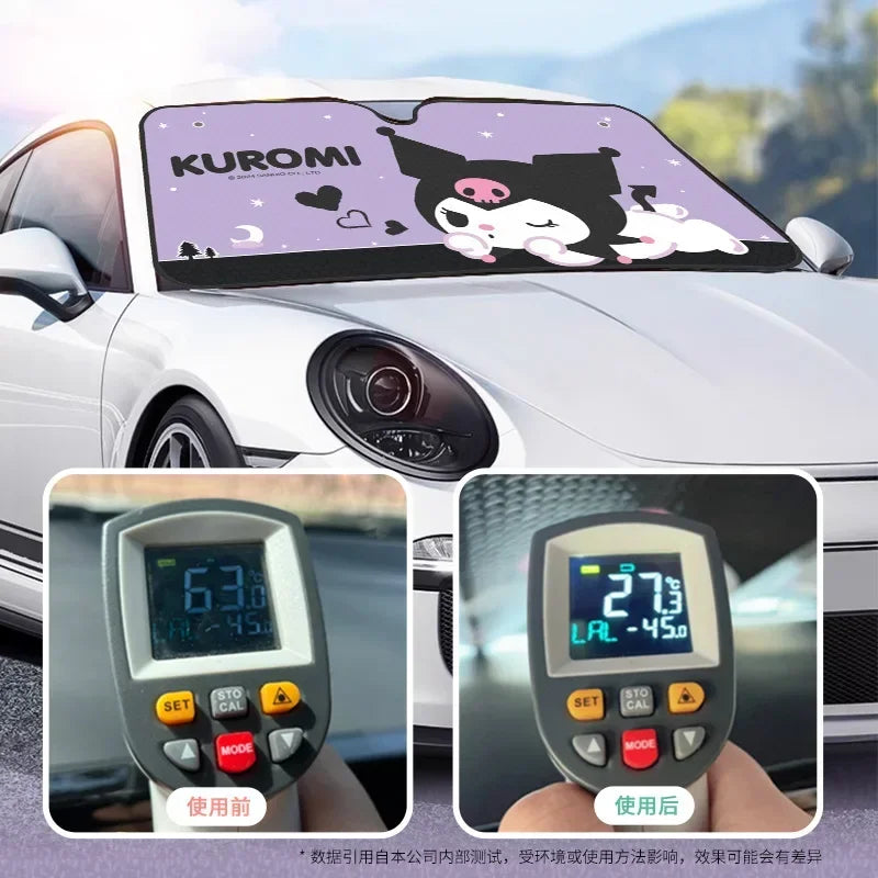 Genuine Hello Kitty Windshield Sunshade Cute Kuromi Car Window Suction Cup Sunscreen Heat Insulation Uv Protection Sunshade