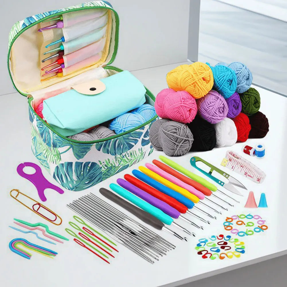 87Pcs Crochet Hooks Kit with Case Crochet Needles Weave Yarn Kit Ergonomic Handle Yarn Knitting Needles for Adults & Kids