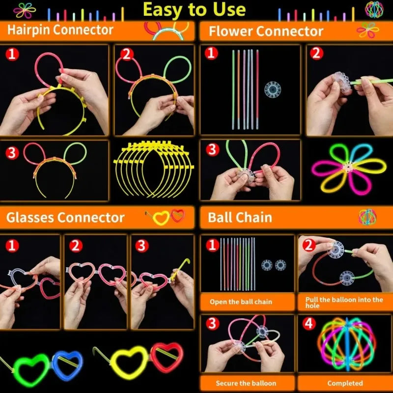50/100PCS Glow Stick Set with 17 Accessories