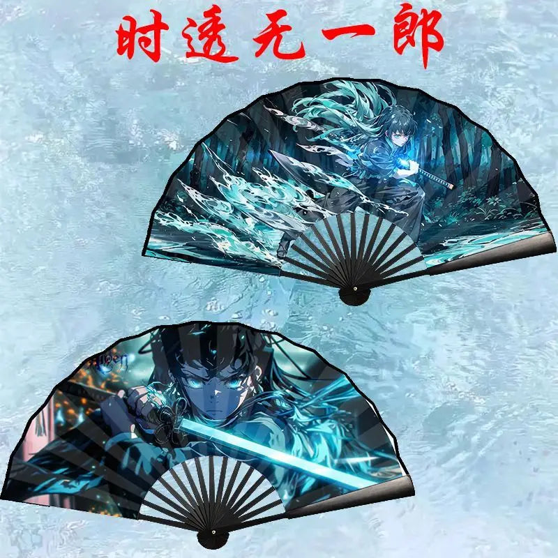 Bandai Demon Slayer Anime 10 Inch Double Sided Silk Folding Fan with Kamado Tanjirou Cartoon Animation High End Gifts New Style