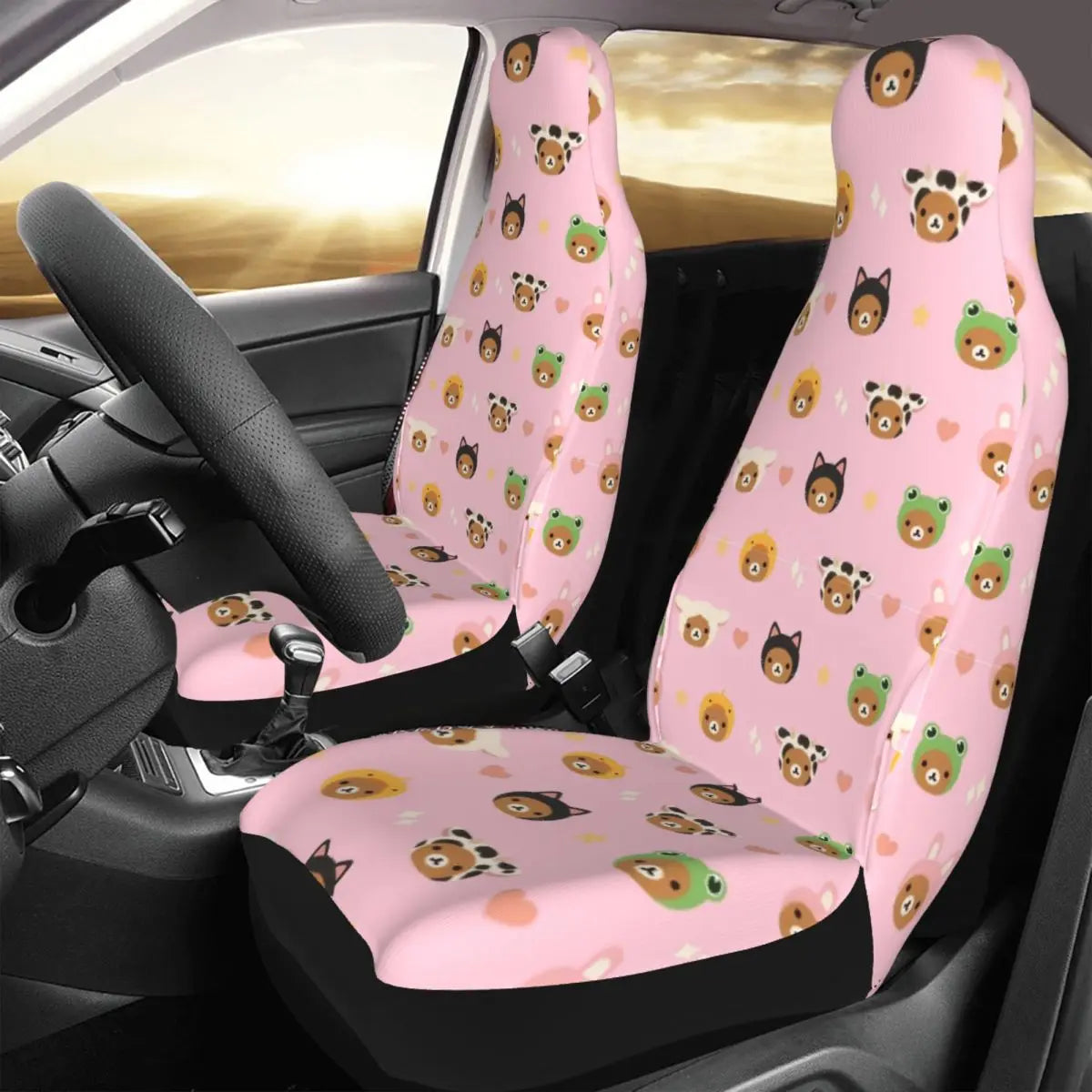 Pink Rilakkumas Zoo Universal Car Seat Covers Fiber Fishing