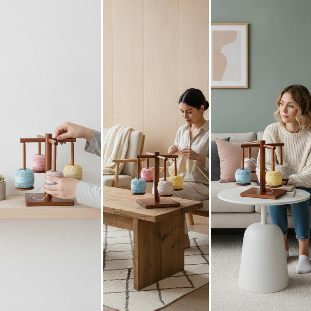 Wooden Yarn Holder with Rotating Arms Tangletangle-Resistant Yarn Holder with Spindles Organizer Independent Craft Tool Tabletop